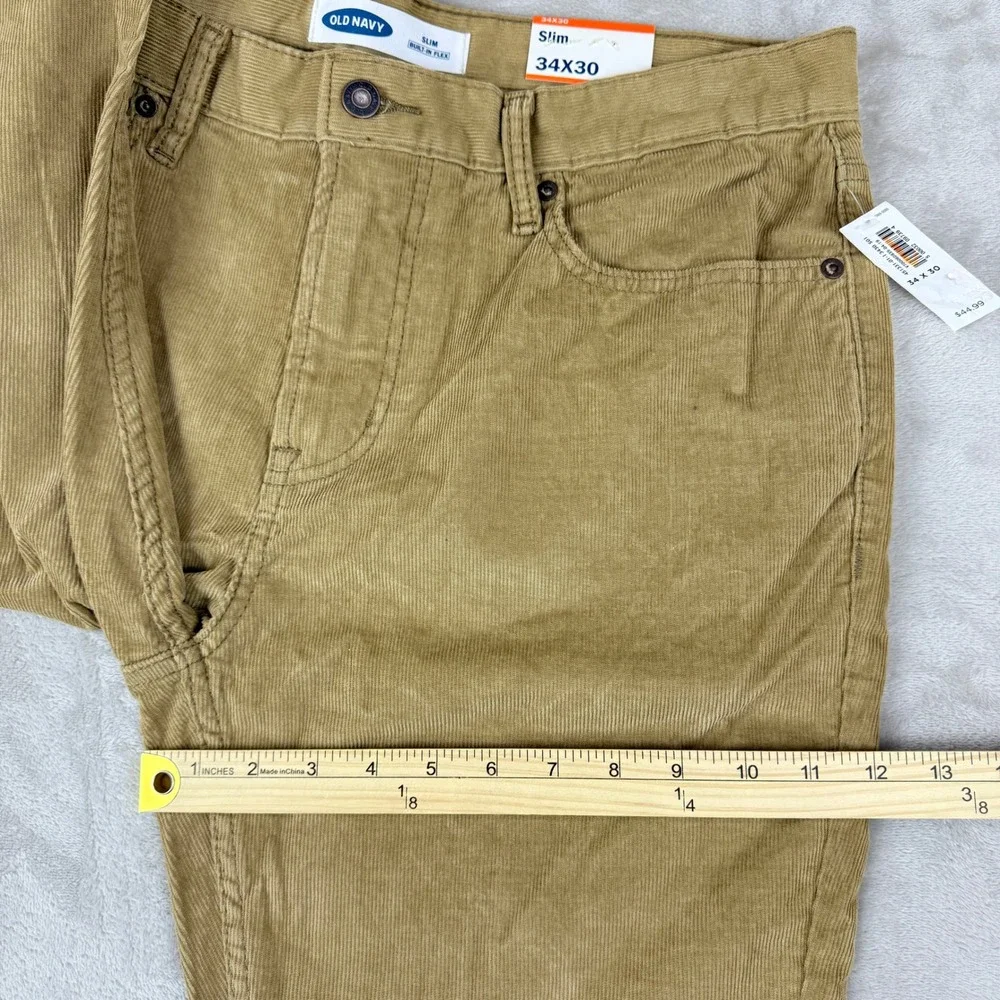 Old Navy Pants Men 35x30(29.75) Tan Brown Slim Built in Flex Corduroy Winter NWT